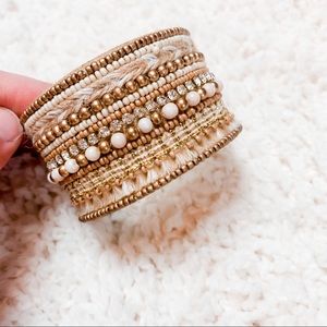 Gold beaded thick cuff bracelet